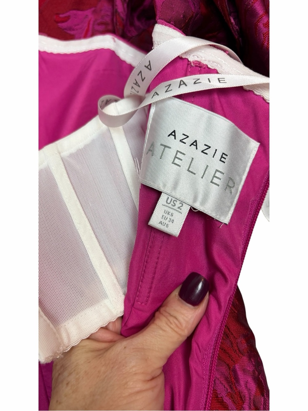 Azazie One-Shoulder Fuchsia Floral Jacquard Gown - Picture 3 of 4